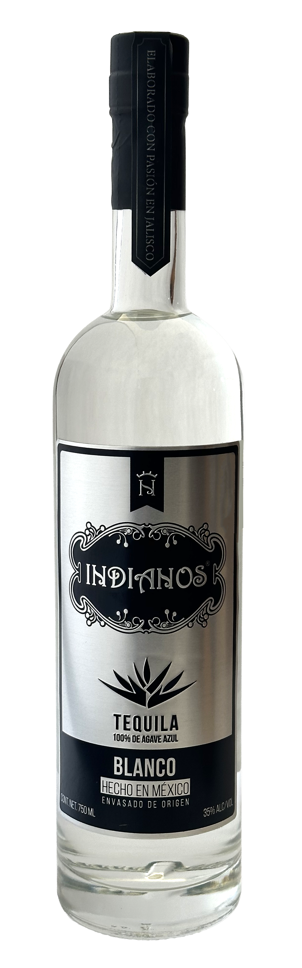 Botella de tequila Blanco Indianos